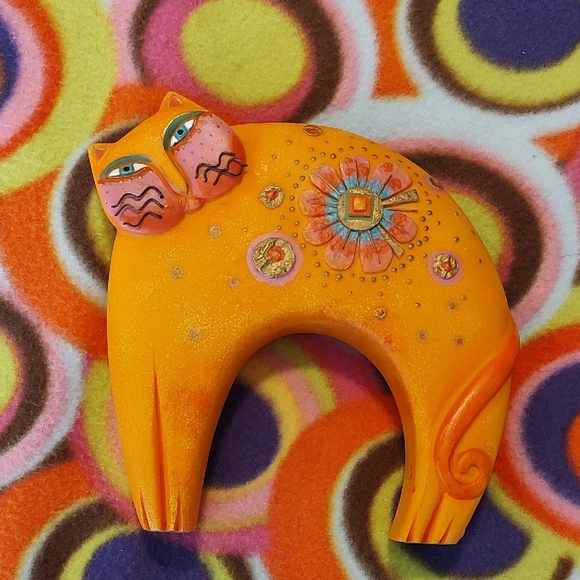 Laurel Burch Vintage Orange Flowering Cat Sculpture Circa 1999 - Picture 1 of 10